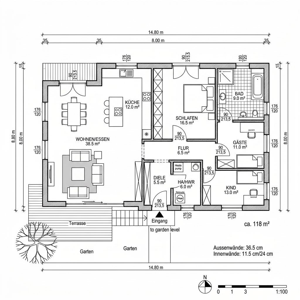 Grundriss Lyon 118 von P & P Massivhaus — 118 m², 4 Zimmer