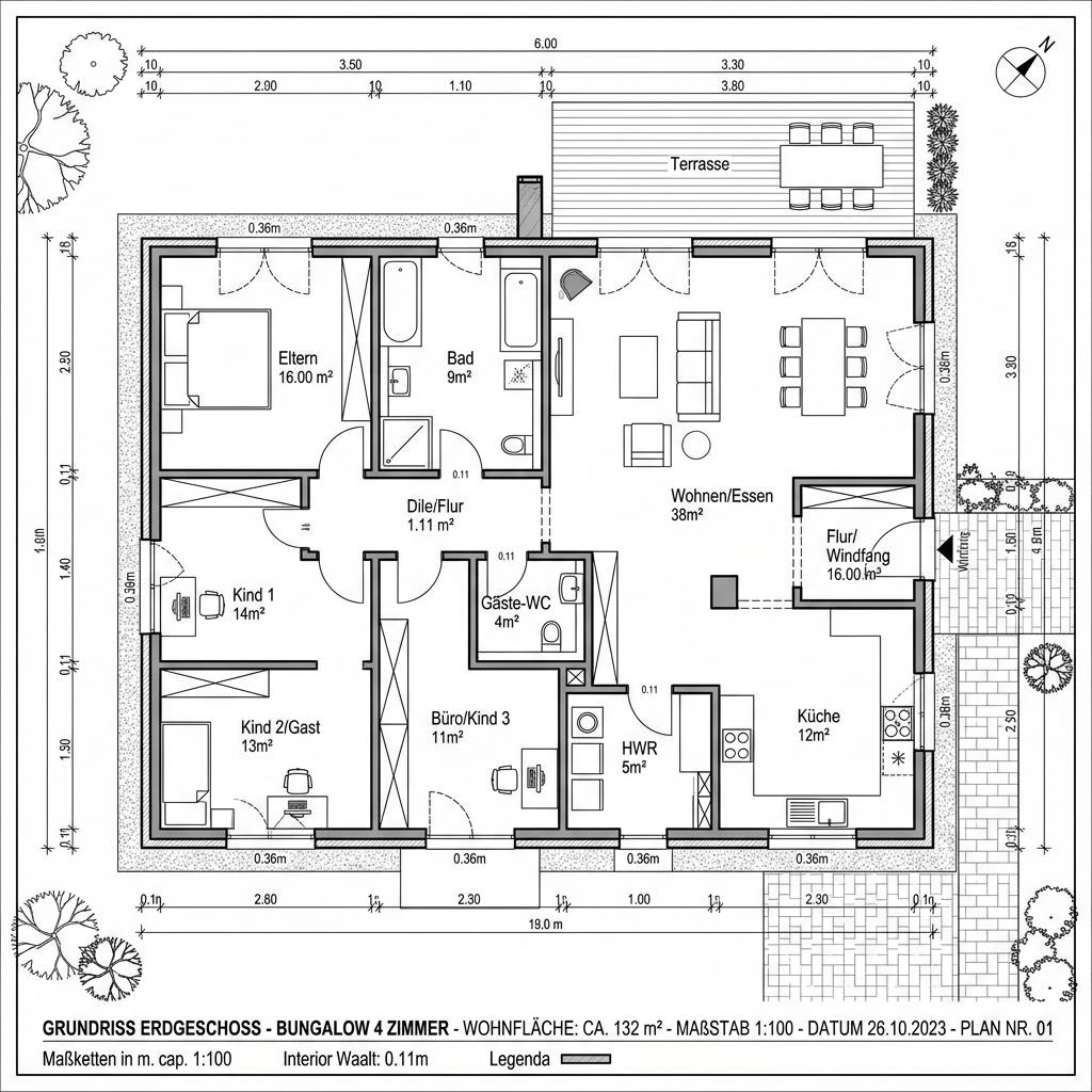 Grundriss Nantes 132 von P & P Massivhaus — 132 m², 4 Zimmer