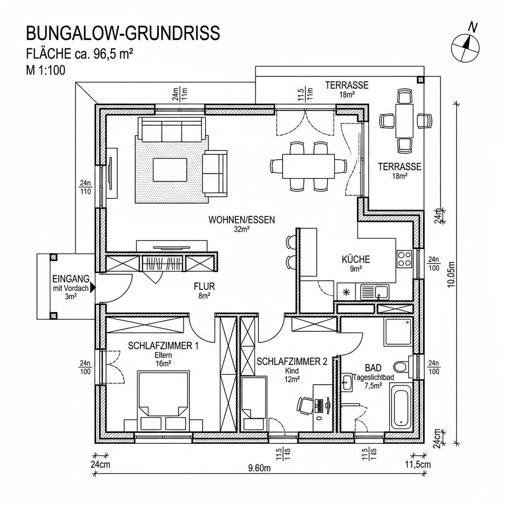 Grundriss Ziegel-Singlehaus 96 von Rötzer Ziegel-Element-Haus — 96 m², 3 Zimmer