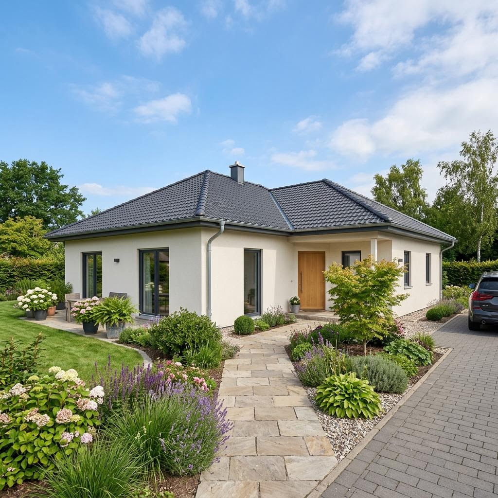 Bungalow Ziegel-Winkelbungalow 128 von Rötzer Ziegel-Element-Haus — Massivhaus mit rund 128 m²