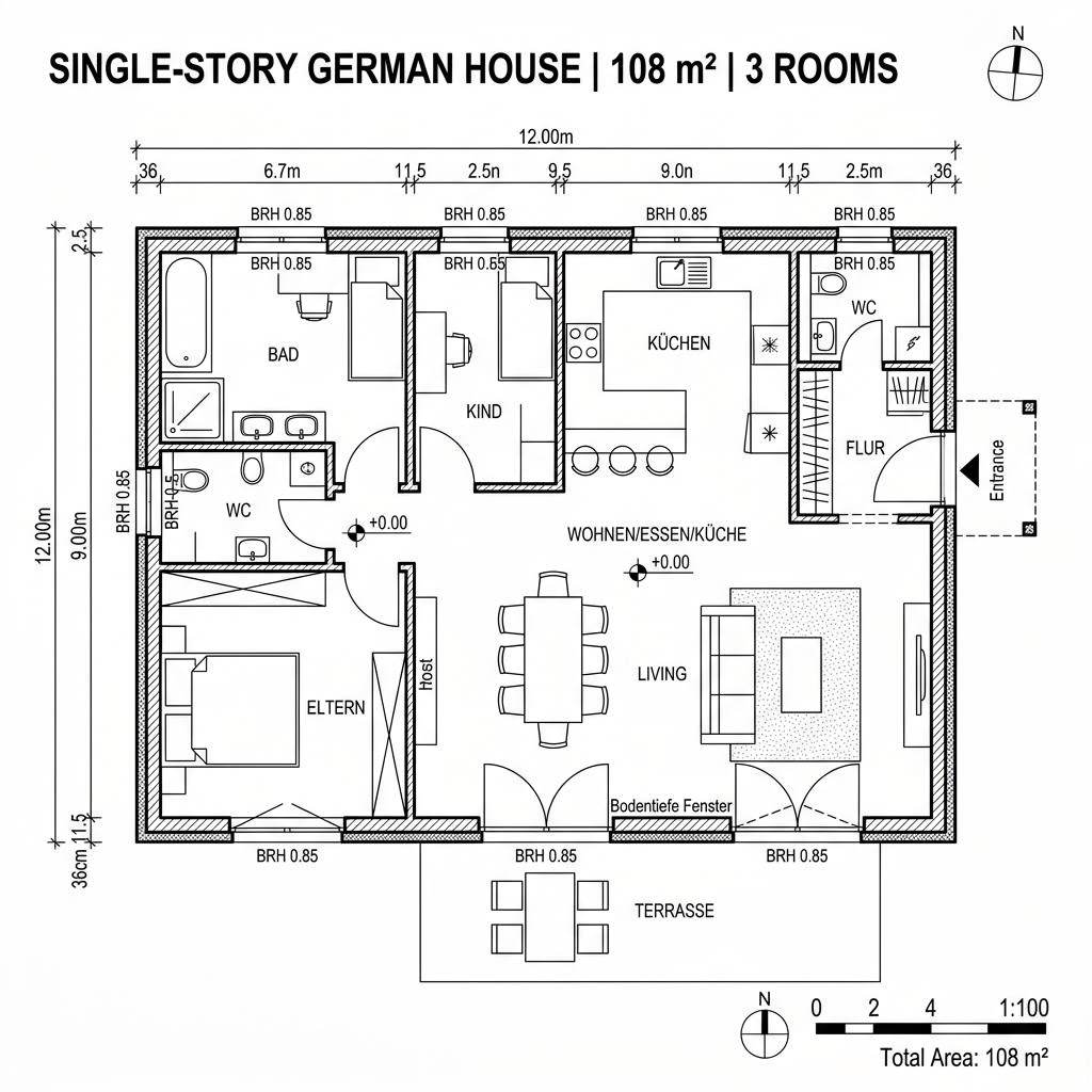 Grundriss Casa Bungalow 108 von Rubner Haus — 108 m², 3 Zimmer