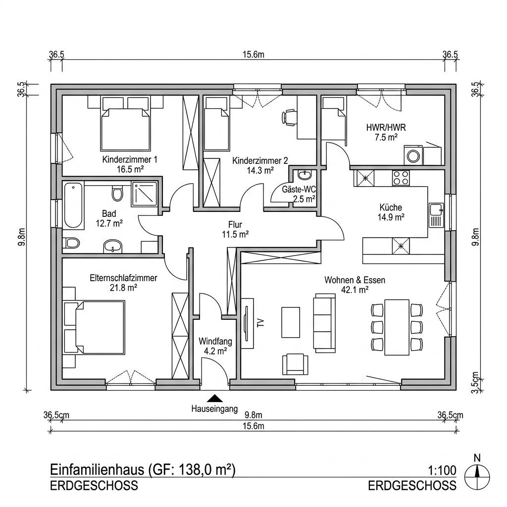 Grundriss Bungalow Donau von Sonnleitner Holzbauwerke — 138 m², 4 Zimmer