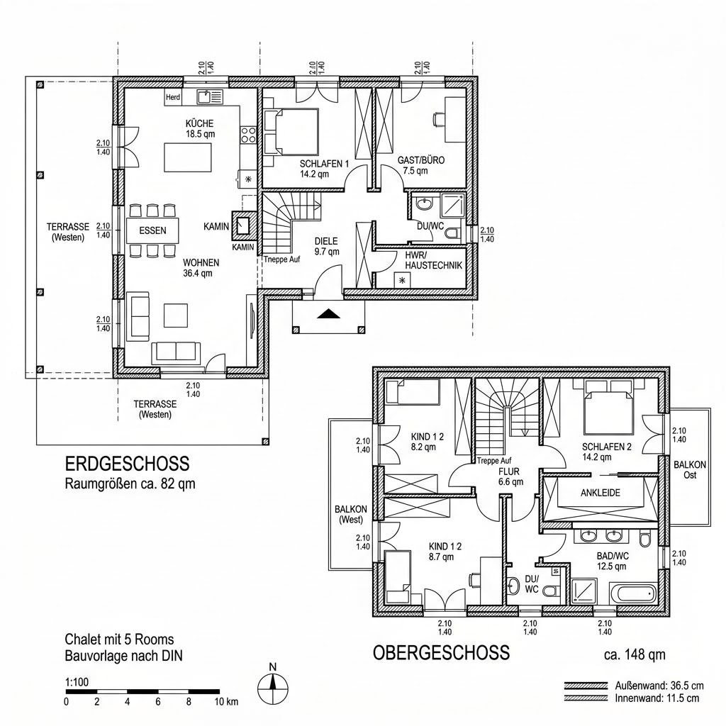 Grundriss Chalet Wendelstein 148 – 148 m² Chalet mit 5 Zimmern