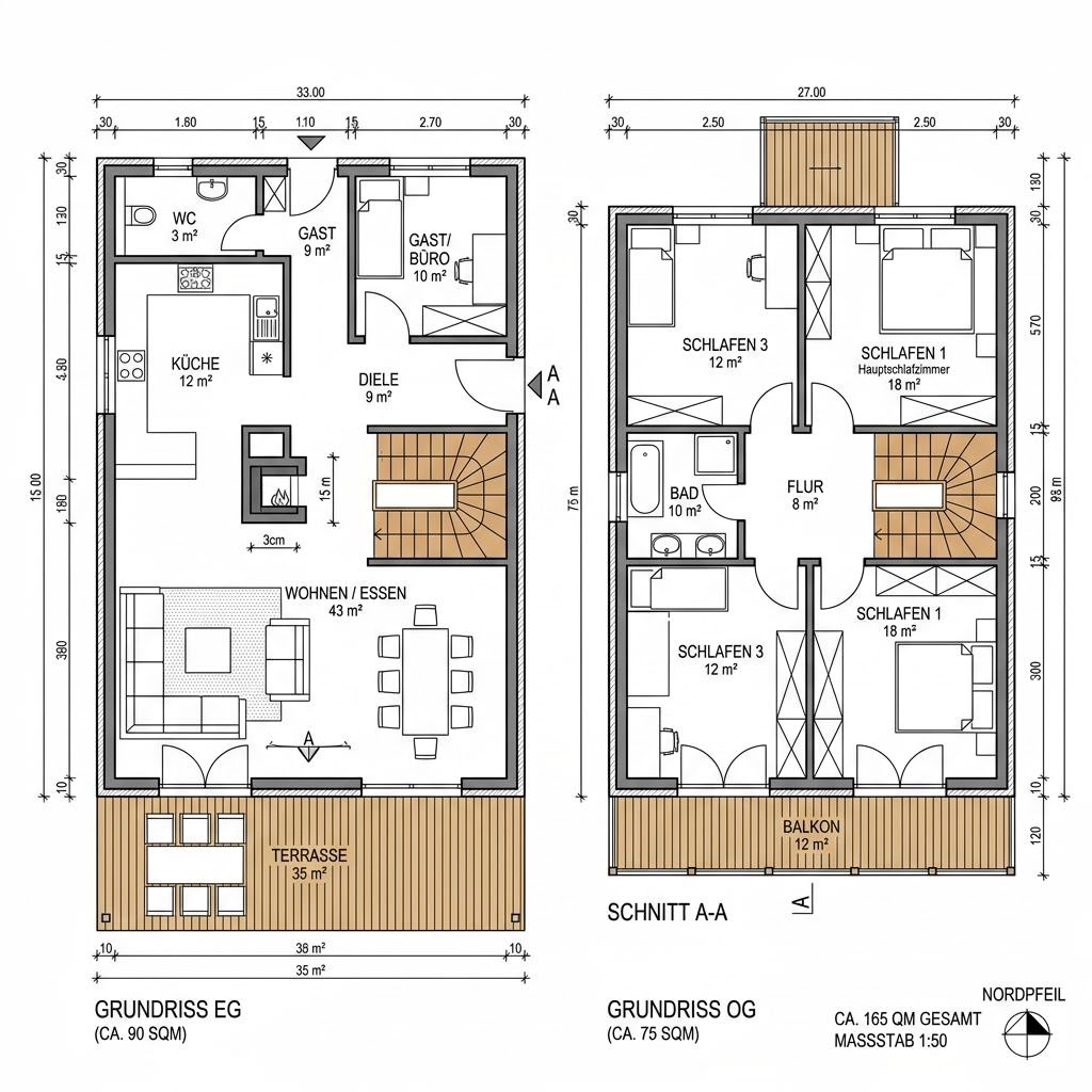 Grundriss Chalet Zugspitze 165 – 165 m² Chalet mit 6 Zimmern