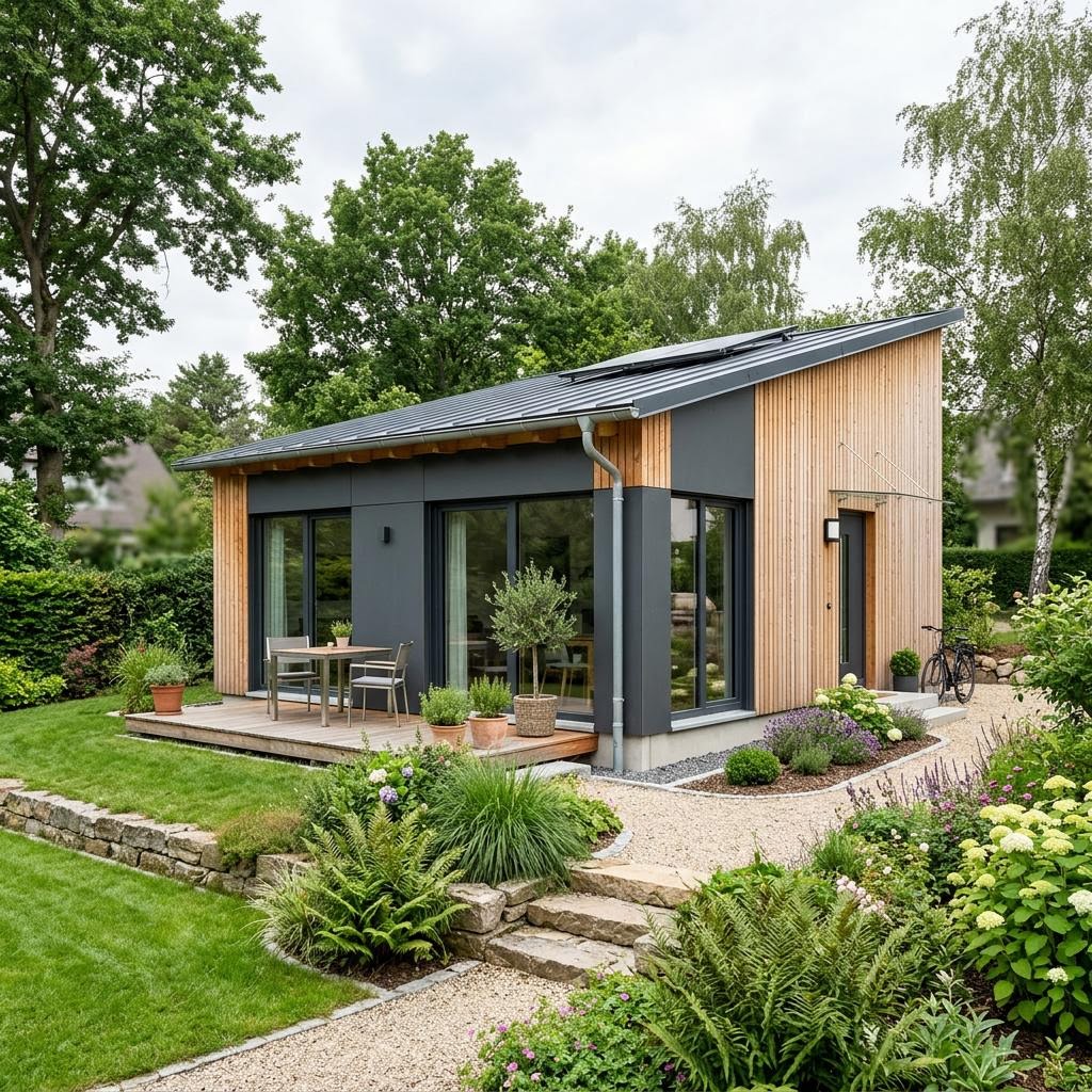 Anbau Anbau Modul 44 von Commod-Haus — kreislauffähiges Holzmodul zur Hauserweiterung mit Pultdach und 44 m²