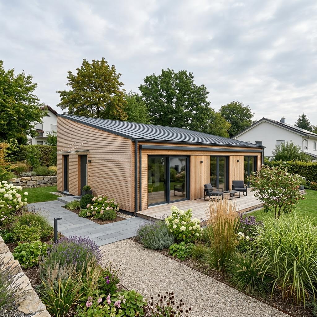Modulhaus Duo Modul 96 von Commod-Haus — kreislauffähiges Holzmodulhaus mit Pultdach und 96 m²