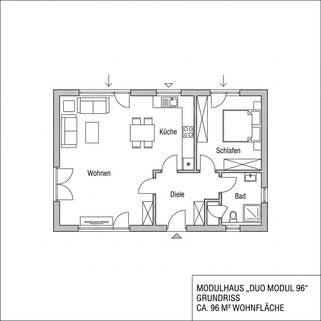 Grundriss Duo Modul 96 von Commod-Haus — 96 m², 4 Zimmer