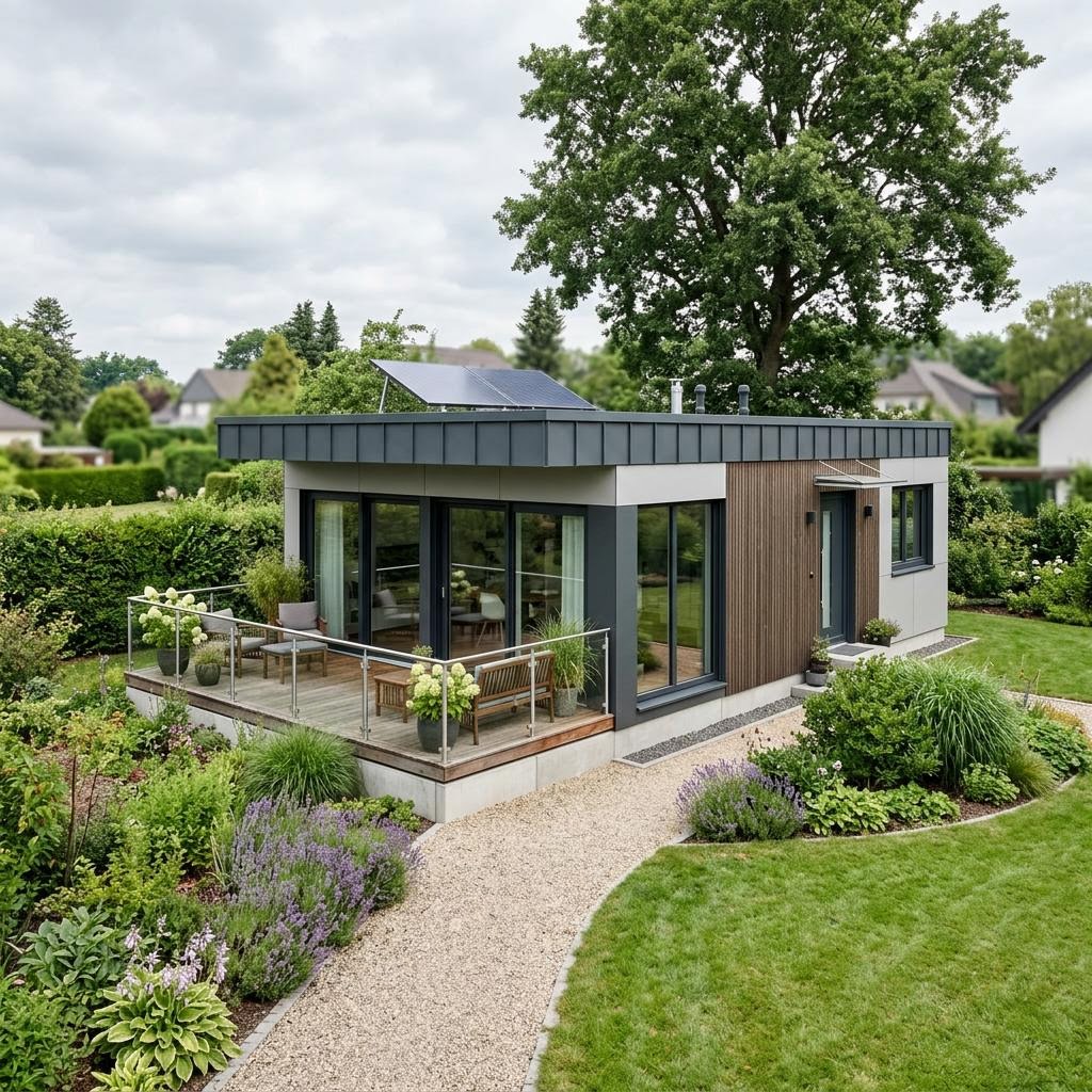 Anbau Anbau Container 40 von Conliving — Wohncontainer-Einliegereinheit mit Flachdach und 40 m²