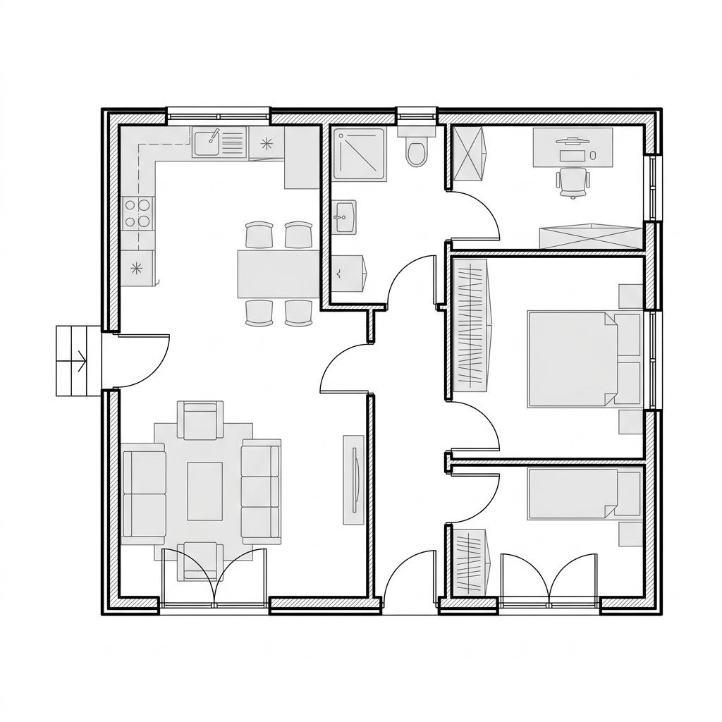 Grundriss Wohncontainer W9 – 72 m² Containerhaus mit 4 Zimmern