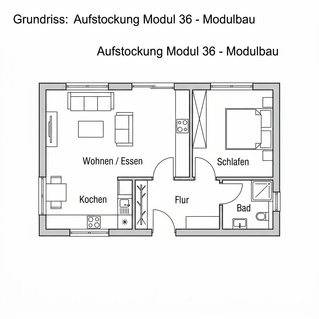 Grundriss Aufstockung Modul 36 von Containerwerk — 36 m², 2 Zimmer
