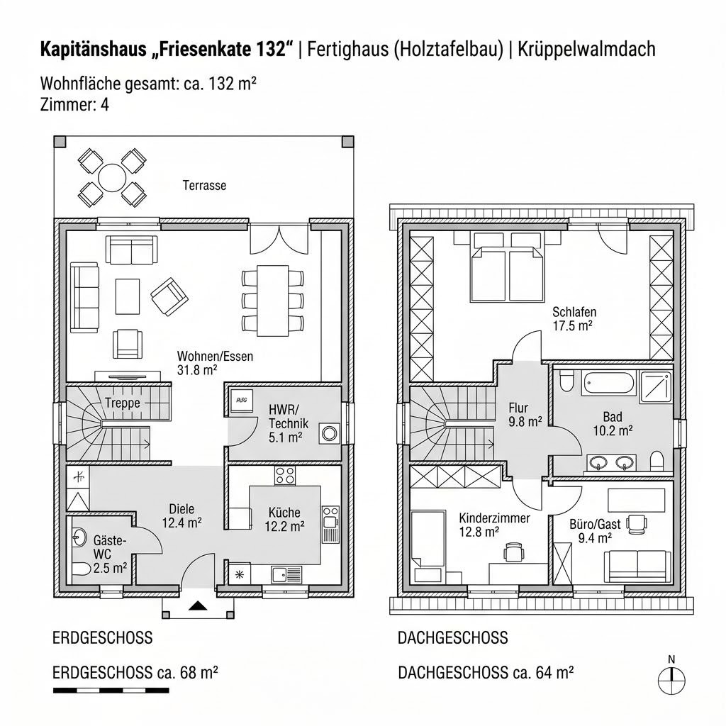 Grundriss Friesenkate 132 von Gemello FD 280 — 132 m², 4 Zimmer