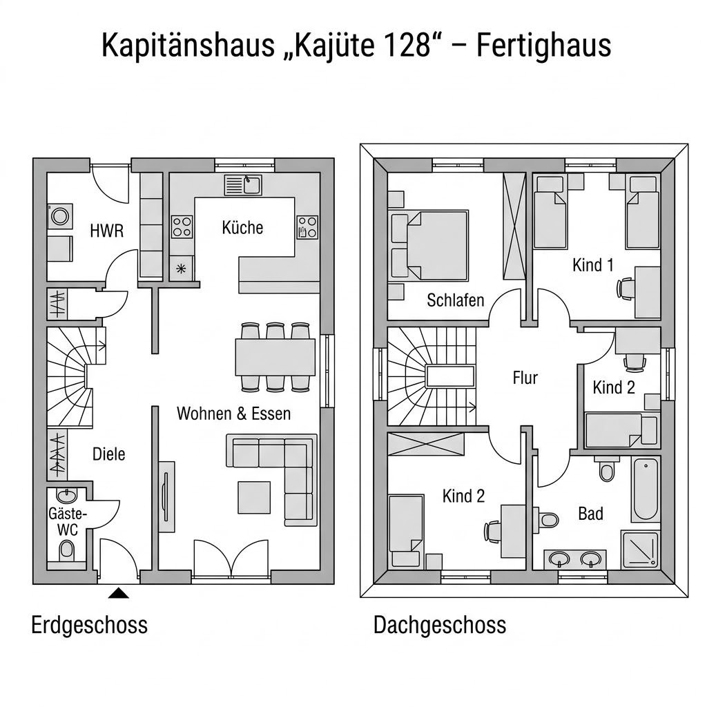 Grundriss Kajüte 128 von Dammann-Haus — 128 m², 4 Zimmer