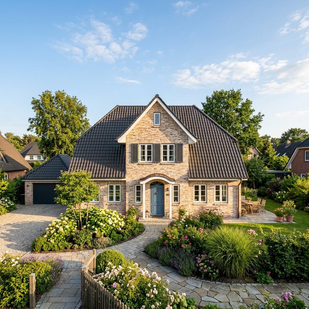 Friesenhaus Priel von Dammann-Haus mit hellem Klinker und Sprossenfenstern