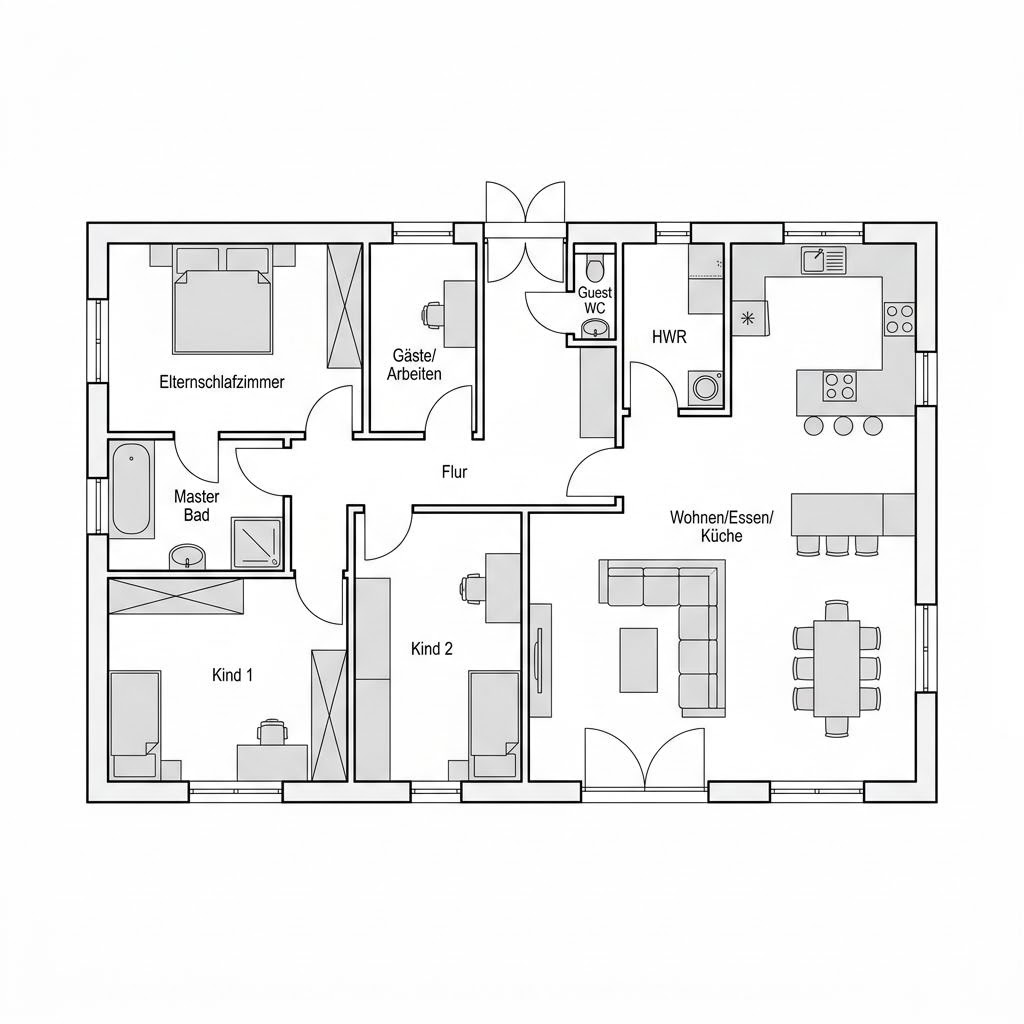 Grundriss Park 142 Bungalow – 142 m² Bungalow mit 5 Zimmern