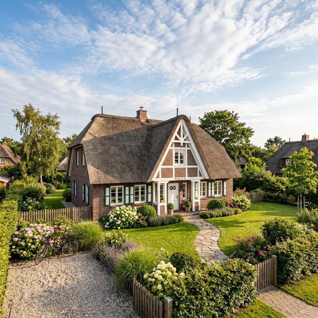 Friesenhaus Deichkrone von Danhaus Deutschland mit Reetdach-Optik und Backstein