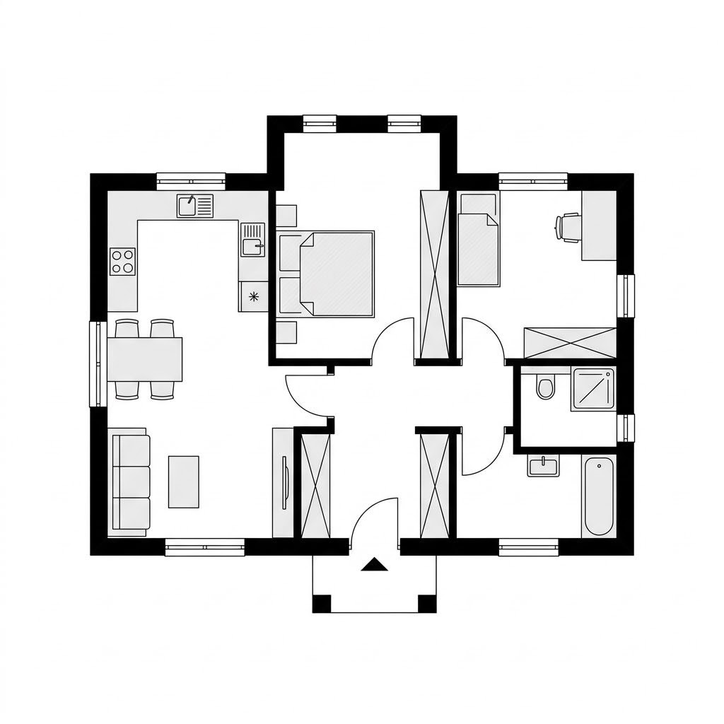 Grundriss Deichkrone 96 – 96 m² Friesenhaus mit 3 Zimmern