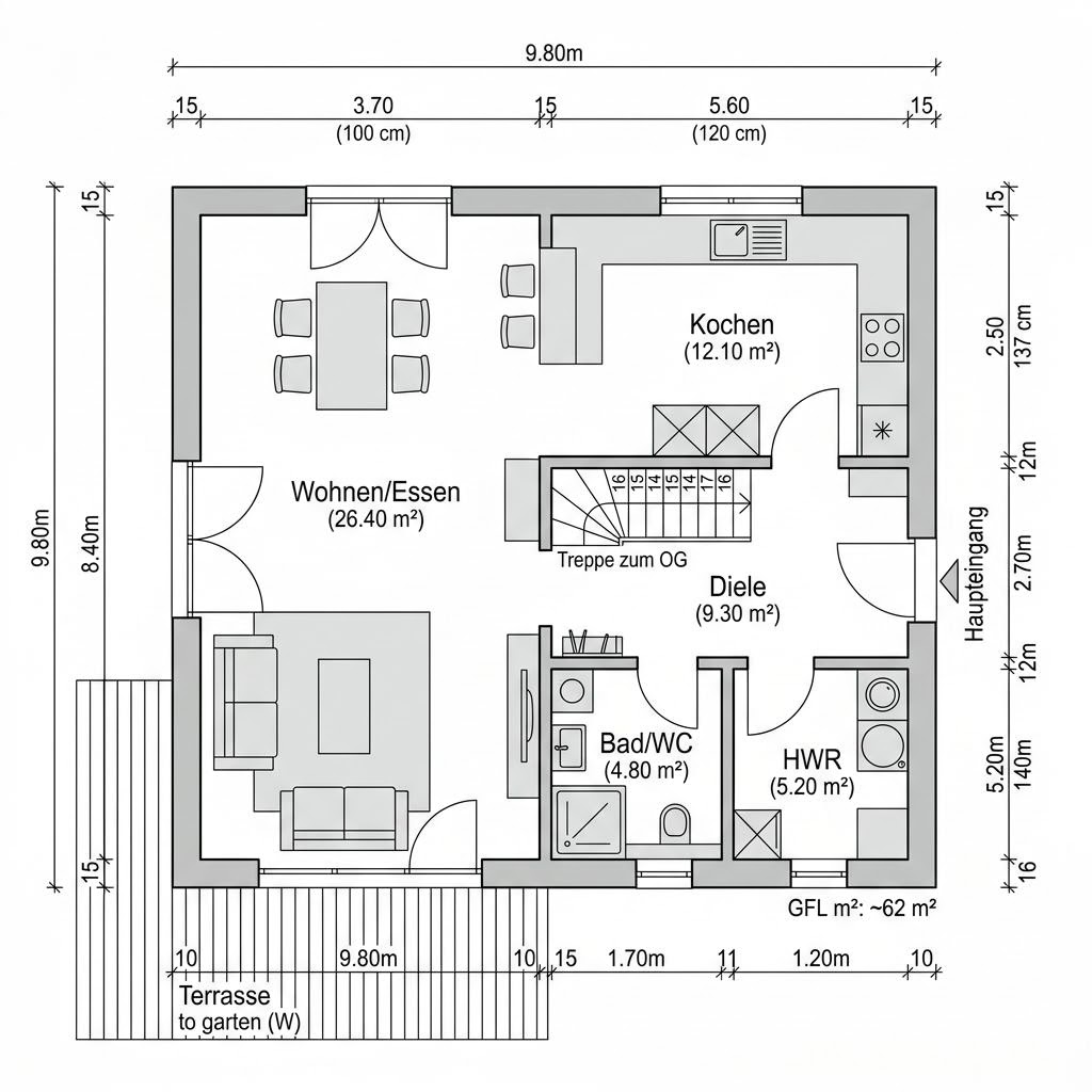 Grundriss Holzhaus Aarhus 124 – 124 m² Holzhaus mit 4 Zimmern
