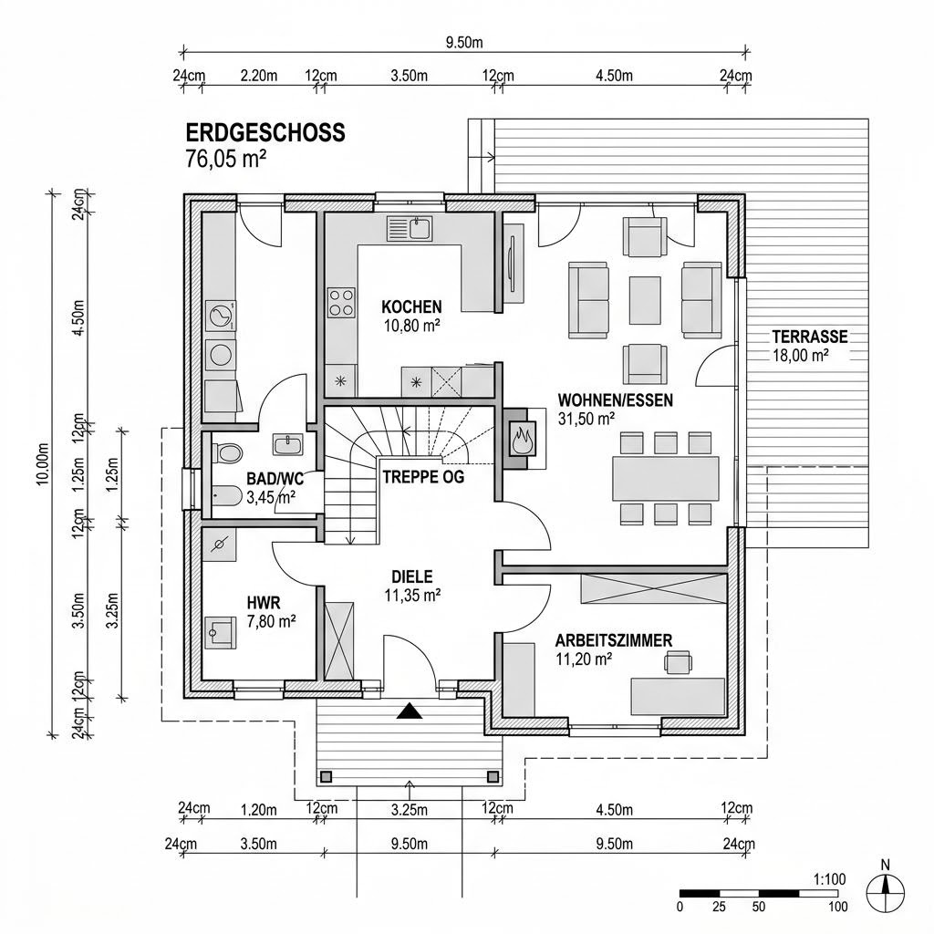 Grundriss Holzhaus Odense 152 – 152 m² Holzhaus mit 5 Zimmern