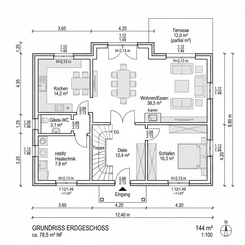 Grundriss Kapitänshaus Eiderstedt 144 von Danhaus Deutschland — 144 m², 5 Zimmer
