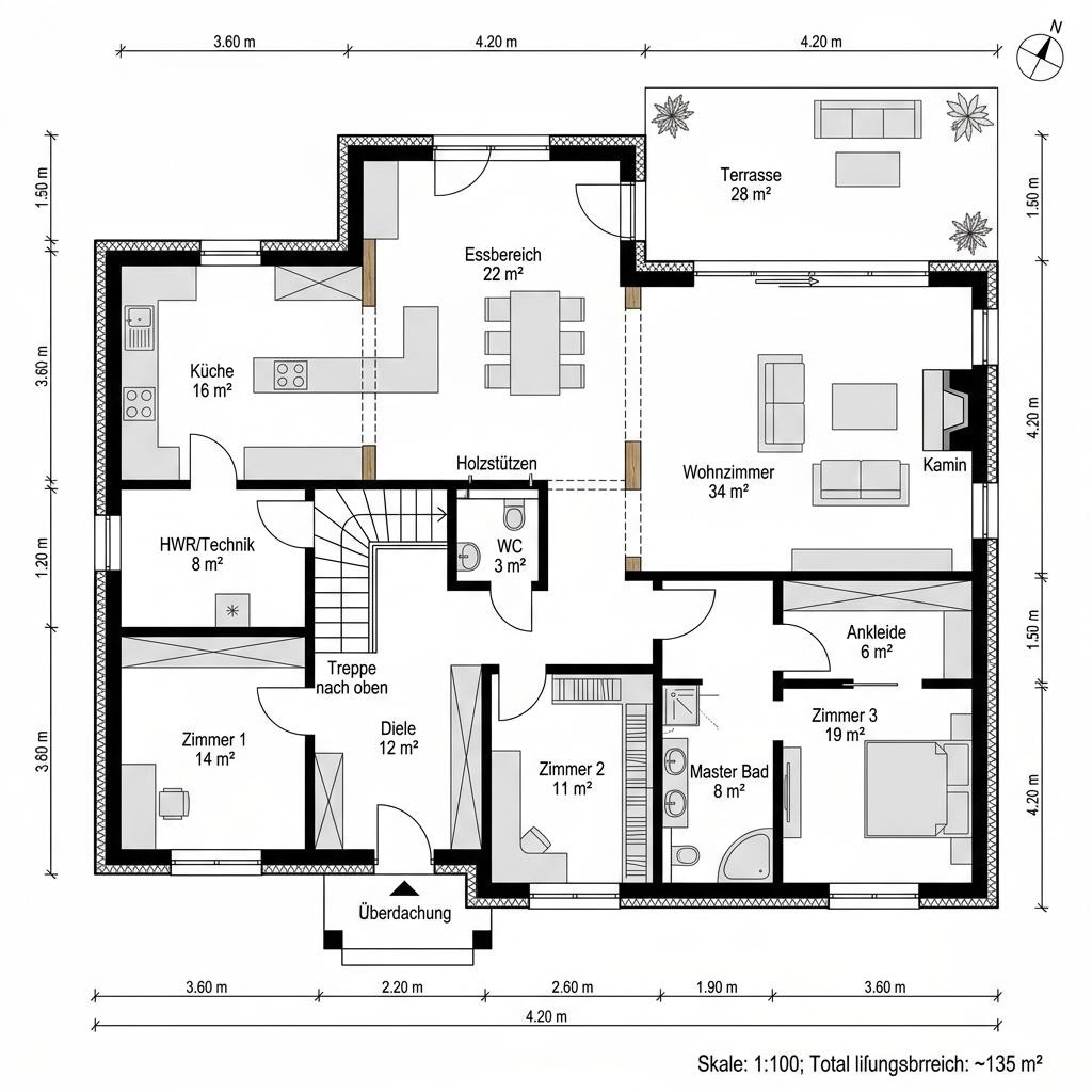Grundriss Landliebe 135 – 135 m² Landhaus mit 5 Zimmern
