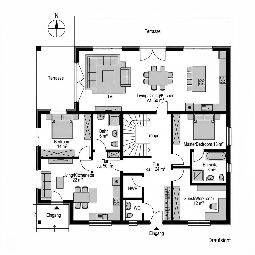 Grundriss Doppel Nord Mehrgeneration – 174 m² Mehrgenerationenhaus mit 7 Zimmern