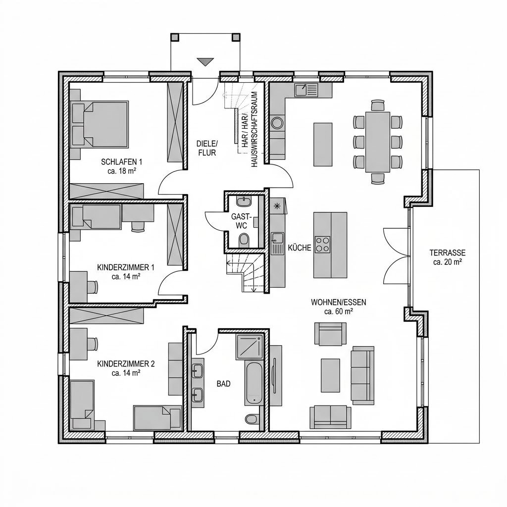 Grundriss Family 145 – 145 m² Ausbauhaus mit 5 Zimmern