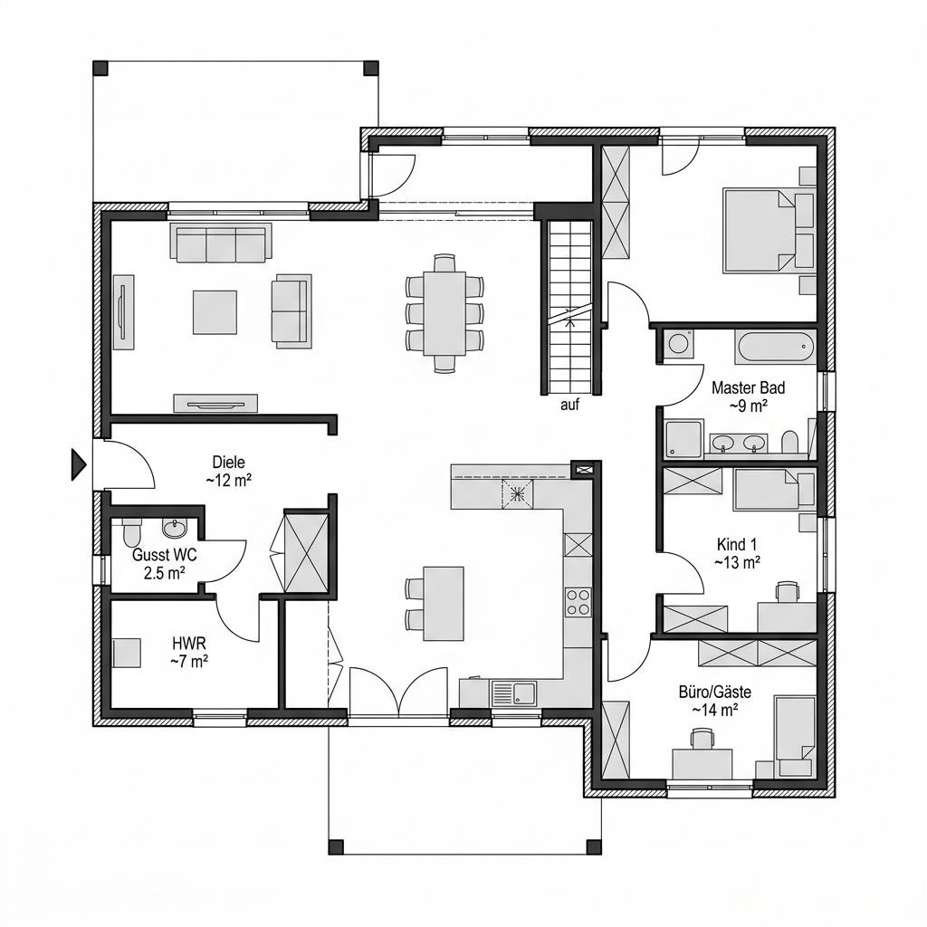 Grundriss Family 157 V2 – 157 m² Ausbauhaus mit 5 Zimmern