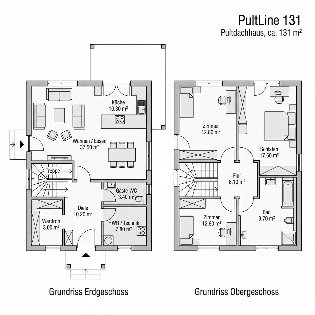 Grundriss PultLine 131 von Danwood — 131 m², 4 Zimmer