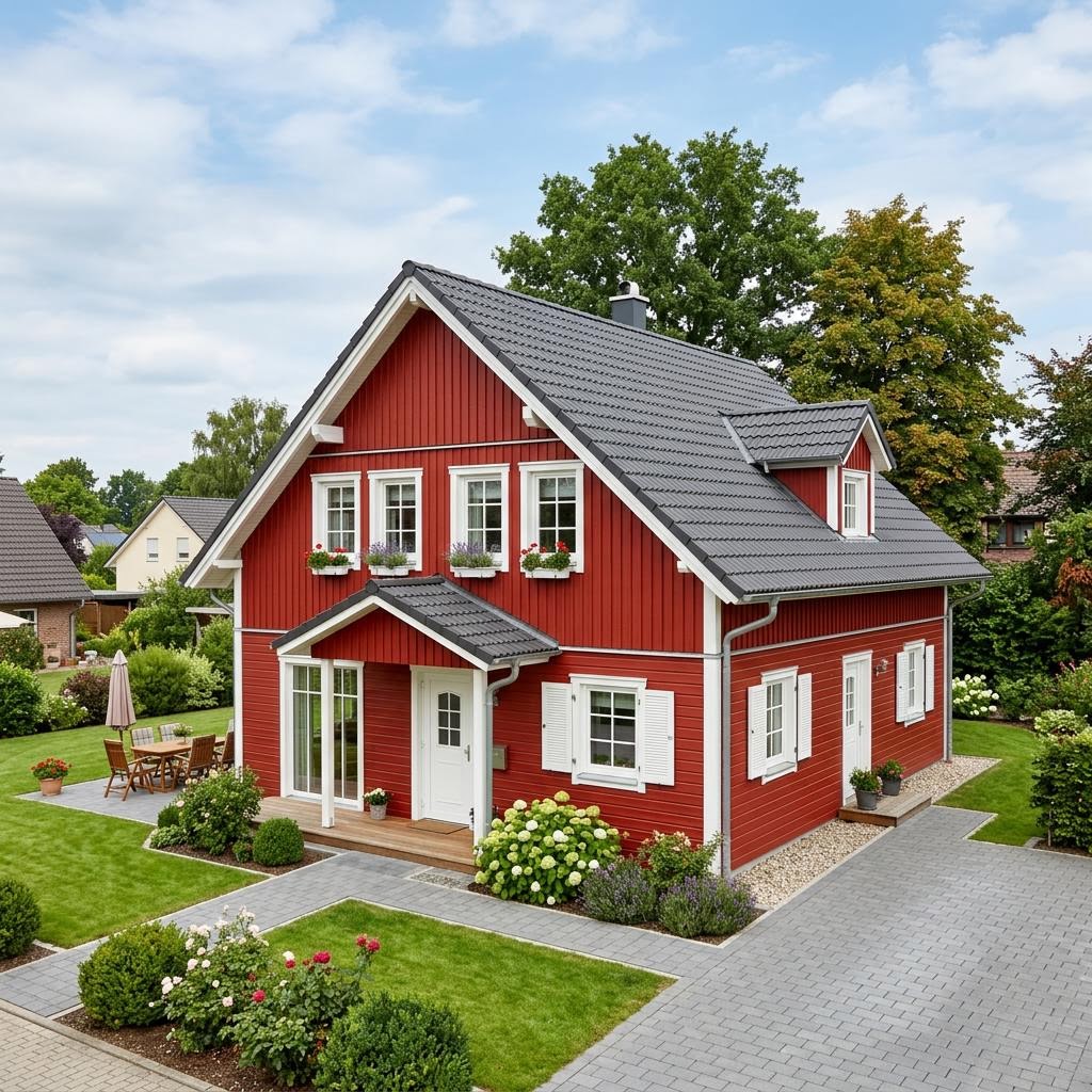 Schwedenhaus Göteborg 152 von Danwood — Holzhaus mit roter Fassade, Satteldach und 152 m²