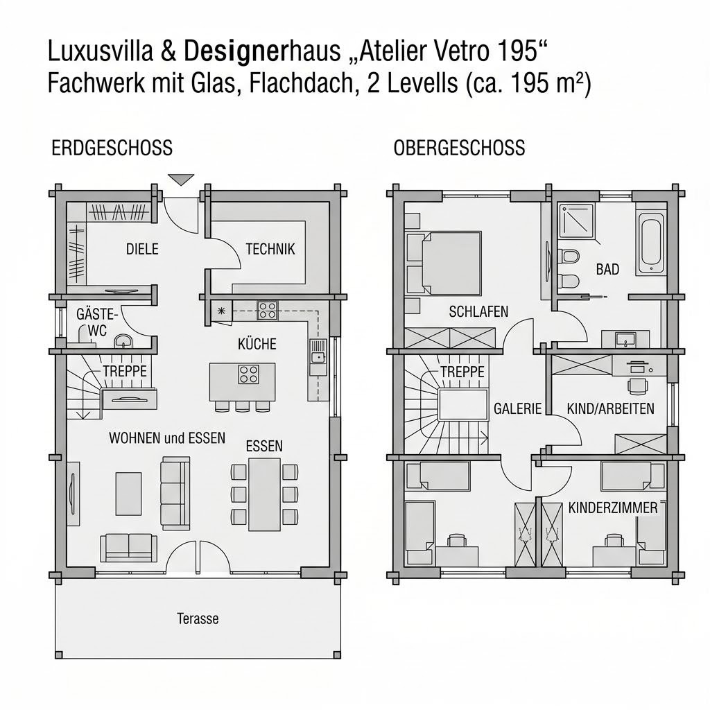 Grundriss Atelier Vetro 195 von DAVINCI HAUS — 195 m², 5 Zimmer