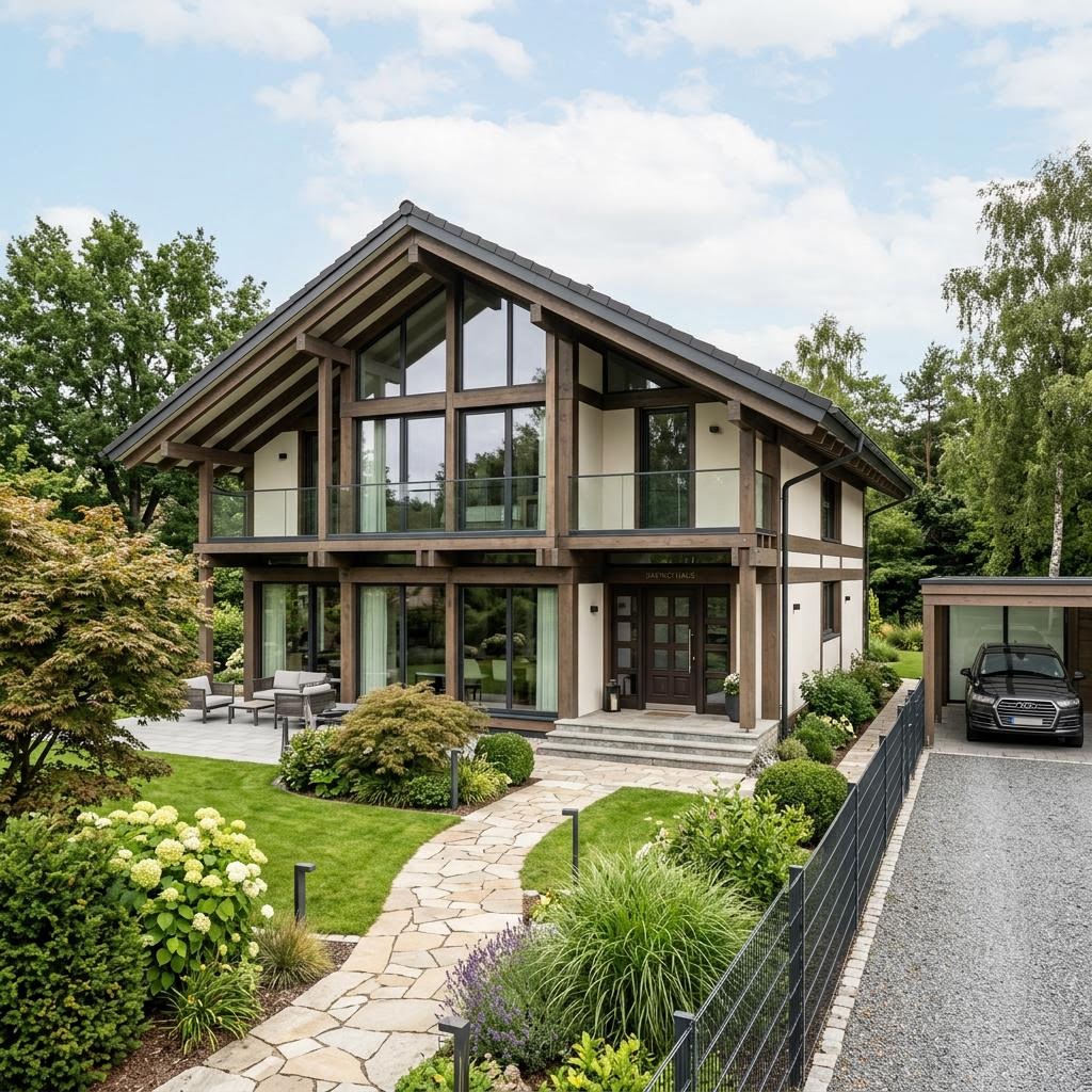 Luxusvilla & Designerhaus Country Living von DAVINCI HAUS — Fachwerk-Glas-Konstruktion mit 185 m²