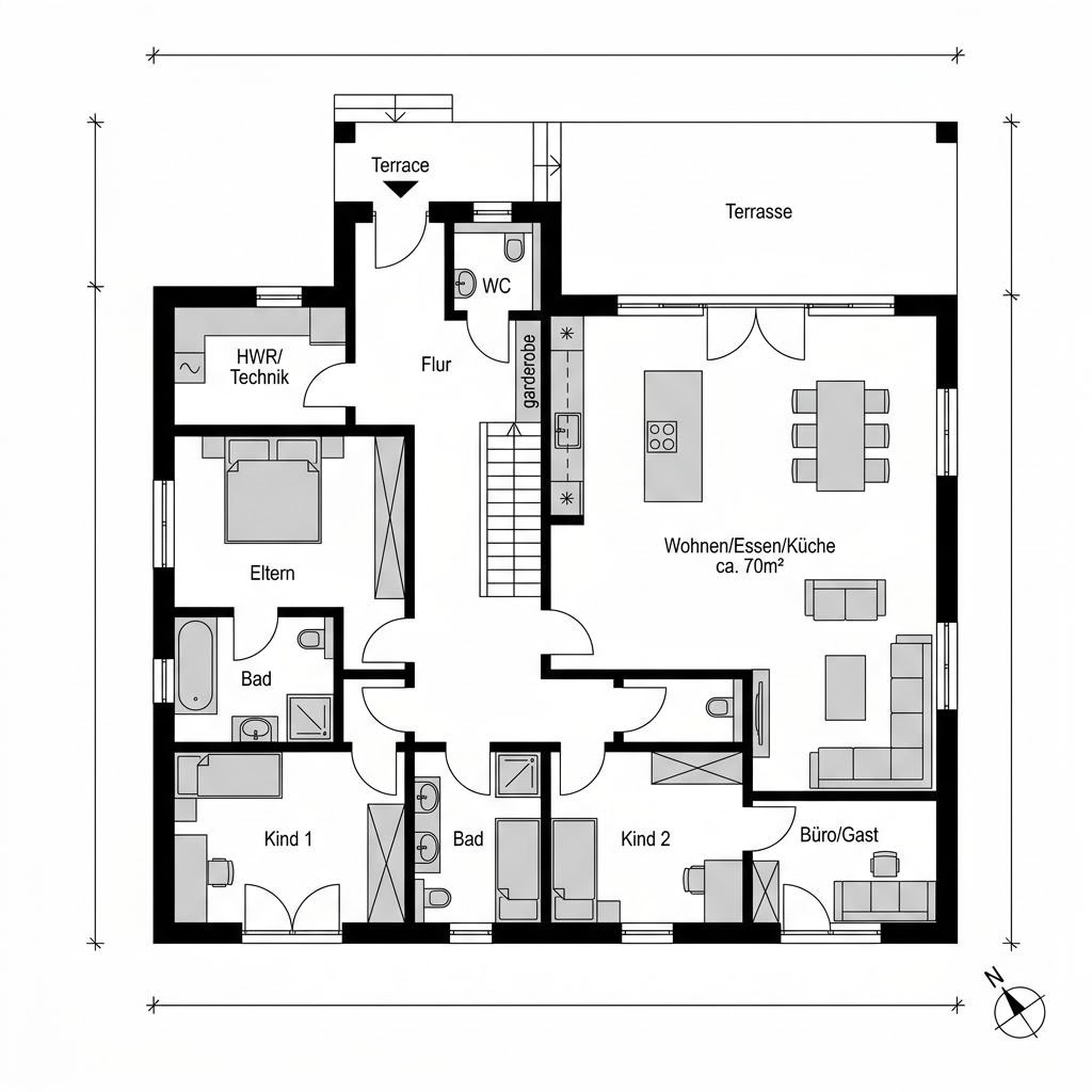 Grundriss Flat Cube 180 von DAVINCI HAUS — 180 m², 5 Zimmer
