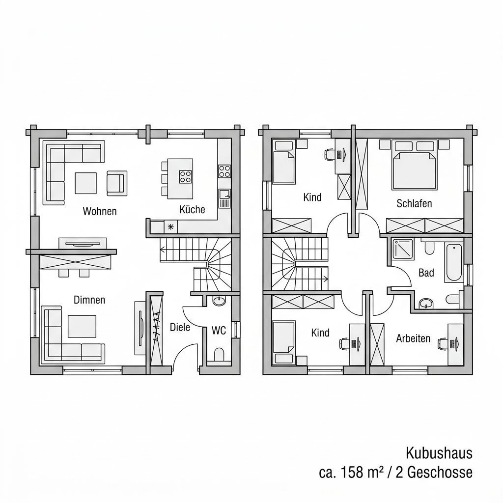 Grundriss Quadra Sole 158 von DAVINCI HAUS — 158 m², 5 Zimmer