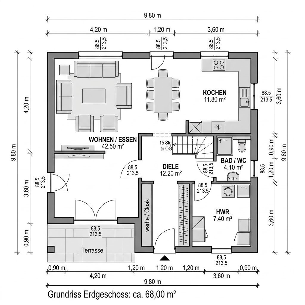 Grundriss Landhaus Schlepp 135 von Deutsche Neubau — 135 m², 4 Zimmer