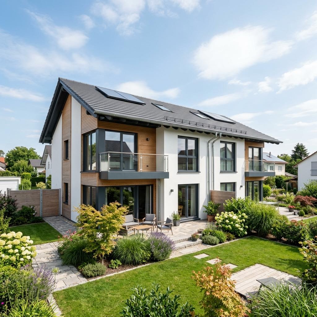Doppelhaus casaVita Doppelhaus 118 von Beilharz Haus — Doppelhaushälfte aus Holz mit Satteldach
