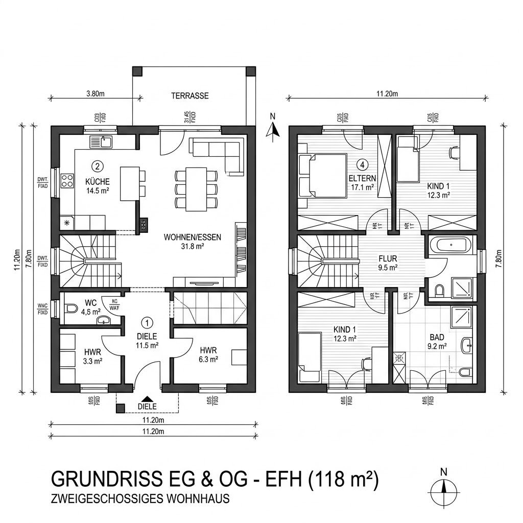 Grundriss casaVita Doppelhaus 118 von Beilharz Haus — 118 m², 4 Zimmer