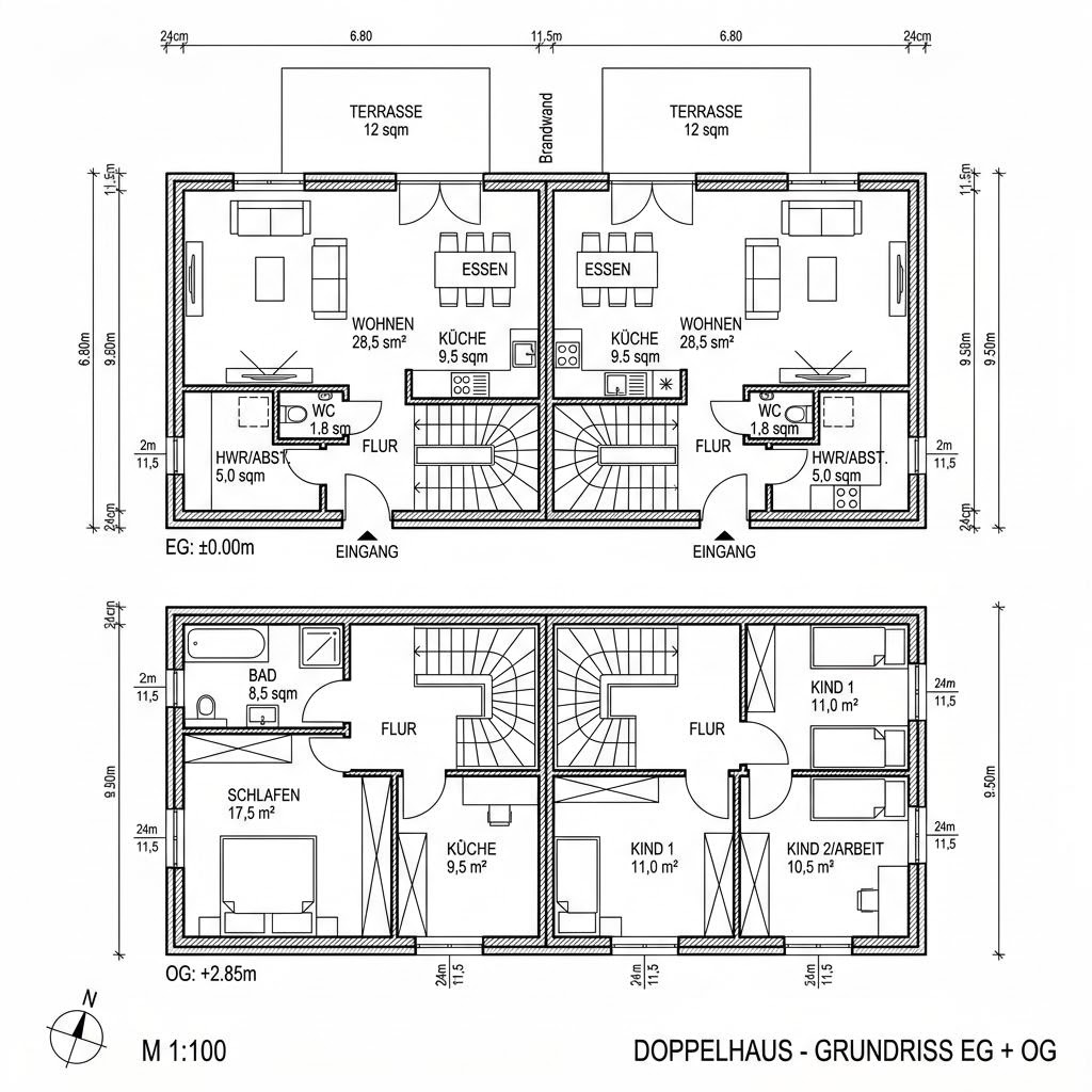 Grundriss Öko Doppelhaus 118 von Beilharz Haus — 118 m², 4 Zimmer