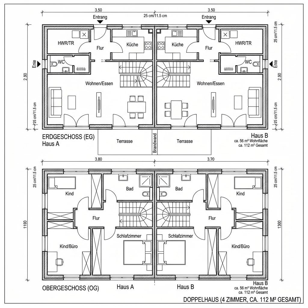 Grundriss Doppelhaushälfte Erfurt 112 von FIBAV Massivhaus — 112 m², 4 Zimmer