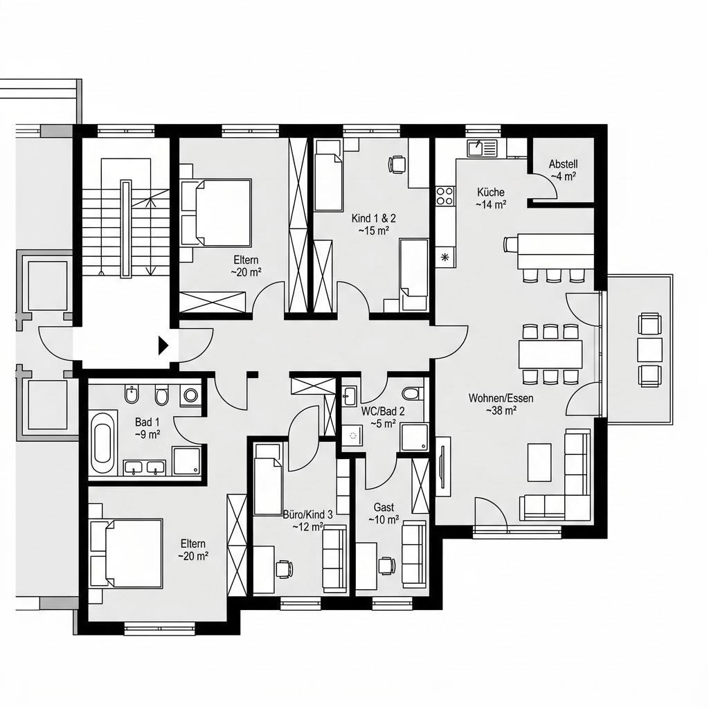 Grundriss Easy 22 — Zweifamilienhaus – 148 m² Mehrfamilienhaus mit 6 Zimmern