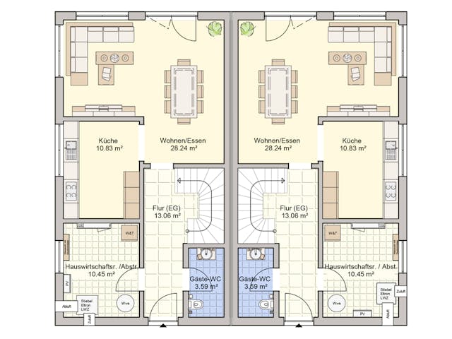 Grundriss Duett 129 – Doppelhaus, 119 m², 4 Zimmer