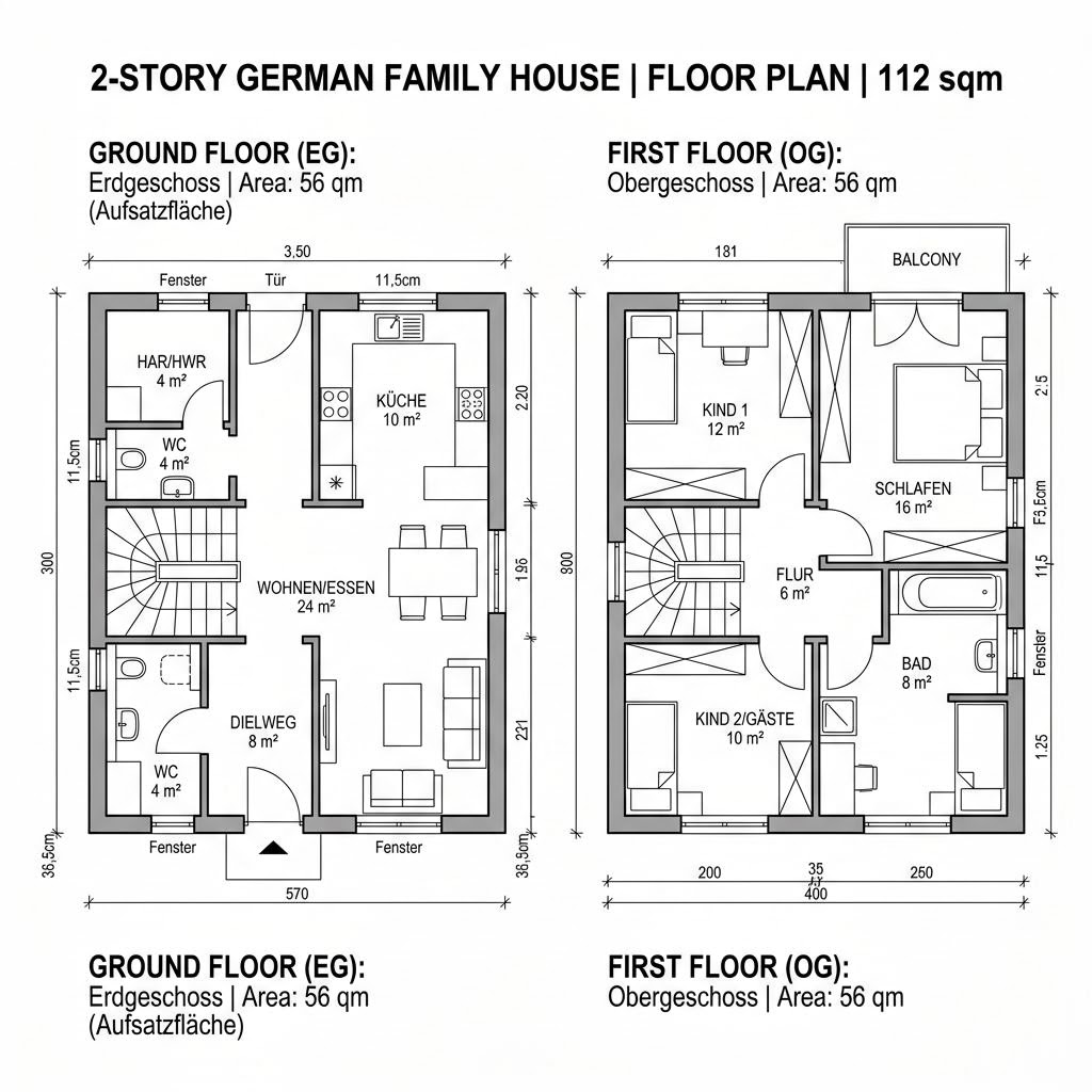 Grundriss Doppelhaus Laerche 112 – 112 m² Doppelhaus mit 4 Zimmern