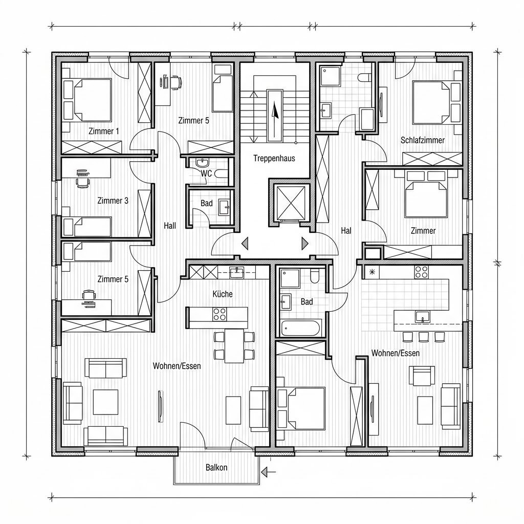 Grundriss 3 Wohneinheiten mit Satteldach – 260 m² Mehrfamilienhaus mit 11 Zimmern