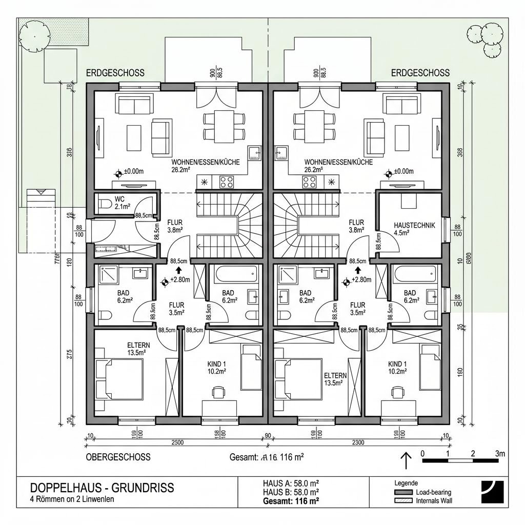 Grundriss Duo 116 von Hanlo Haus — 116 m², 4 Zimmer
