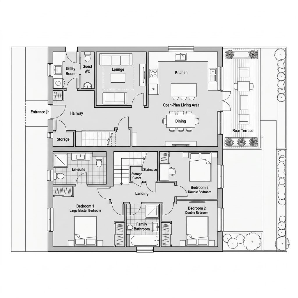 Grundriss Doppelhaus 144 – 138 m² Doppelhaus mit 5 Zimmern