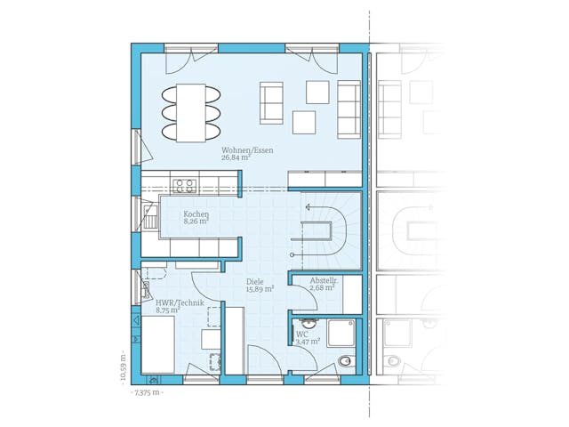 Grundriss Doppelhaus 35-130 – 115 m² Doppelhaus mit 4 Zimmern
