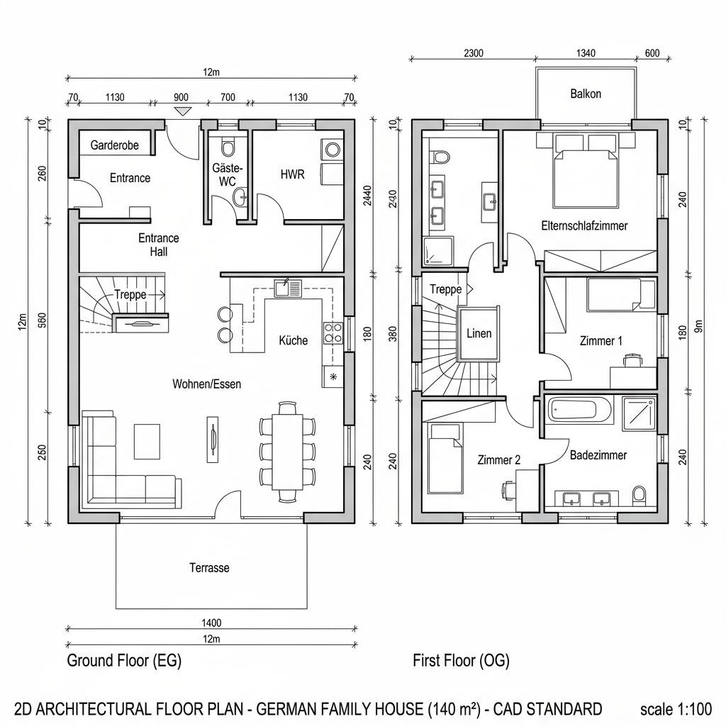 Grundriss Doppelhaus VARIANT Duo 140 von Hanse Haus — 140 m², 5 Zimmer