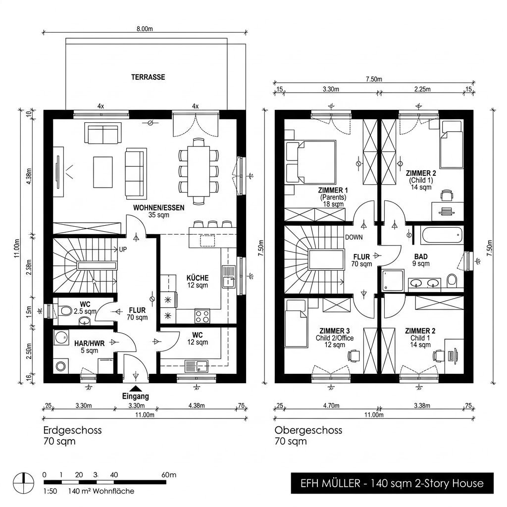 Grundriss Twinos 140 von Heinz von Heiden — 140 m², 5 Zimmer