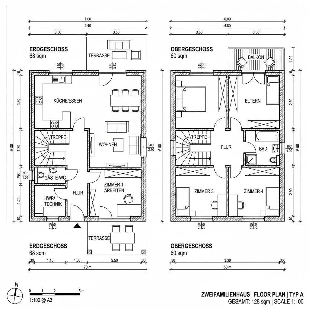 Grundriss Doppelhaus Duo Vio 128 von Kern-Haus — 128 m², 5 Zimmer