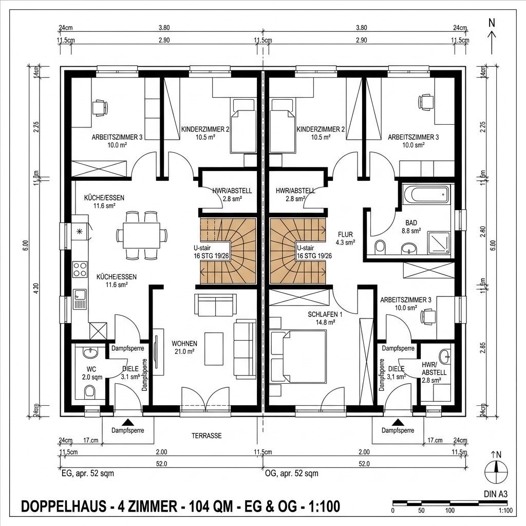 Grundriss TwinStyle 12.04 S von Living Haus — 104 m², 4 Zimmer