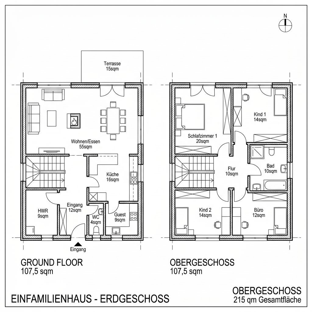 Grundriss Villa Nobile 215 Doppelhaus von Meisterstück-HAUS — 215 m², 8 Zimmer